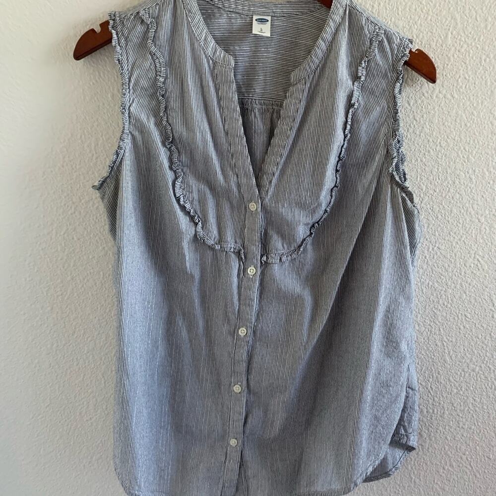 Old Navy Striped Button Tank Cotton Coastal Grandma Large